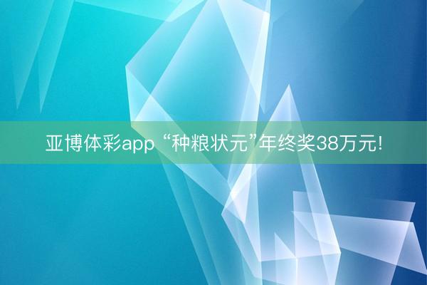 亚博体彩app “种粮状元”年终奖38万元!