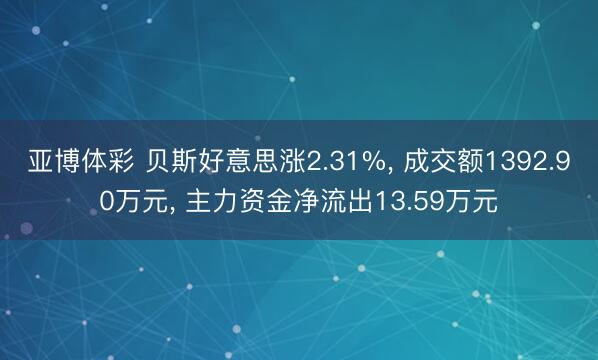 亚博体彩 贝斯好意思涨2.31%， 成交额1392.90万元， 主力资金净流出13.59万元