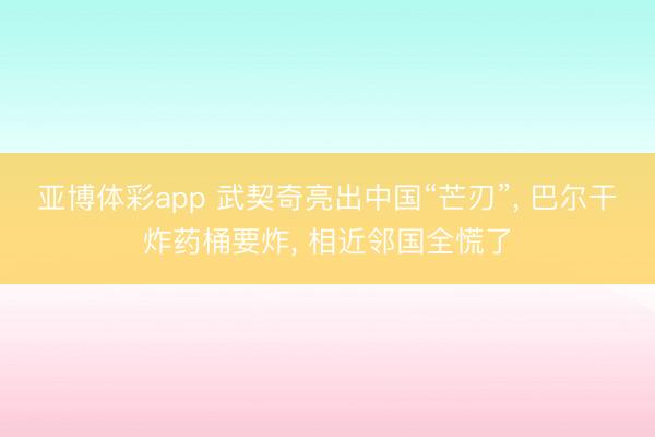 亚博体彩app 武契奇亮出中国“芒刃”, 巴尔干炸药桶要炸, 相近邻国全慌了