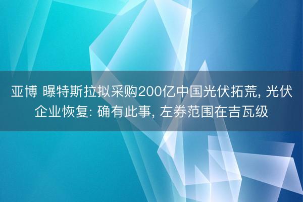 亚博 曝特斯拉拟采购200亿中国光伏拓荒, 光伏企业恢复: 确有此事, 左券范围在吉瓦级