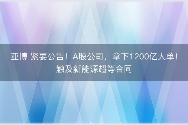 亚博 紧要公告！A股公司，拿下1200亿大单！触及新能源超等合同