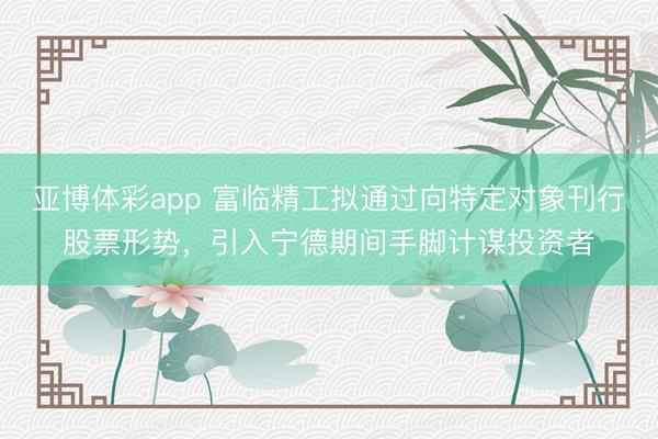 亚博体彩app 富临精工拟通过向特定对象刊行股票形势，引入宁德期间手脚计谋投资者