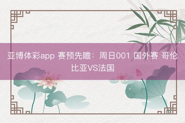 亚博体彩app 赛预先瞻：周日001 国外赛 哥伦比亚VS法国